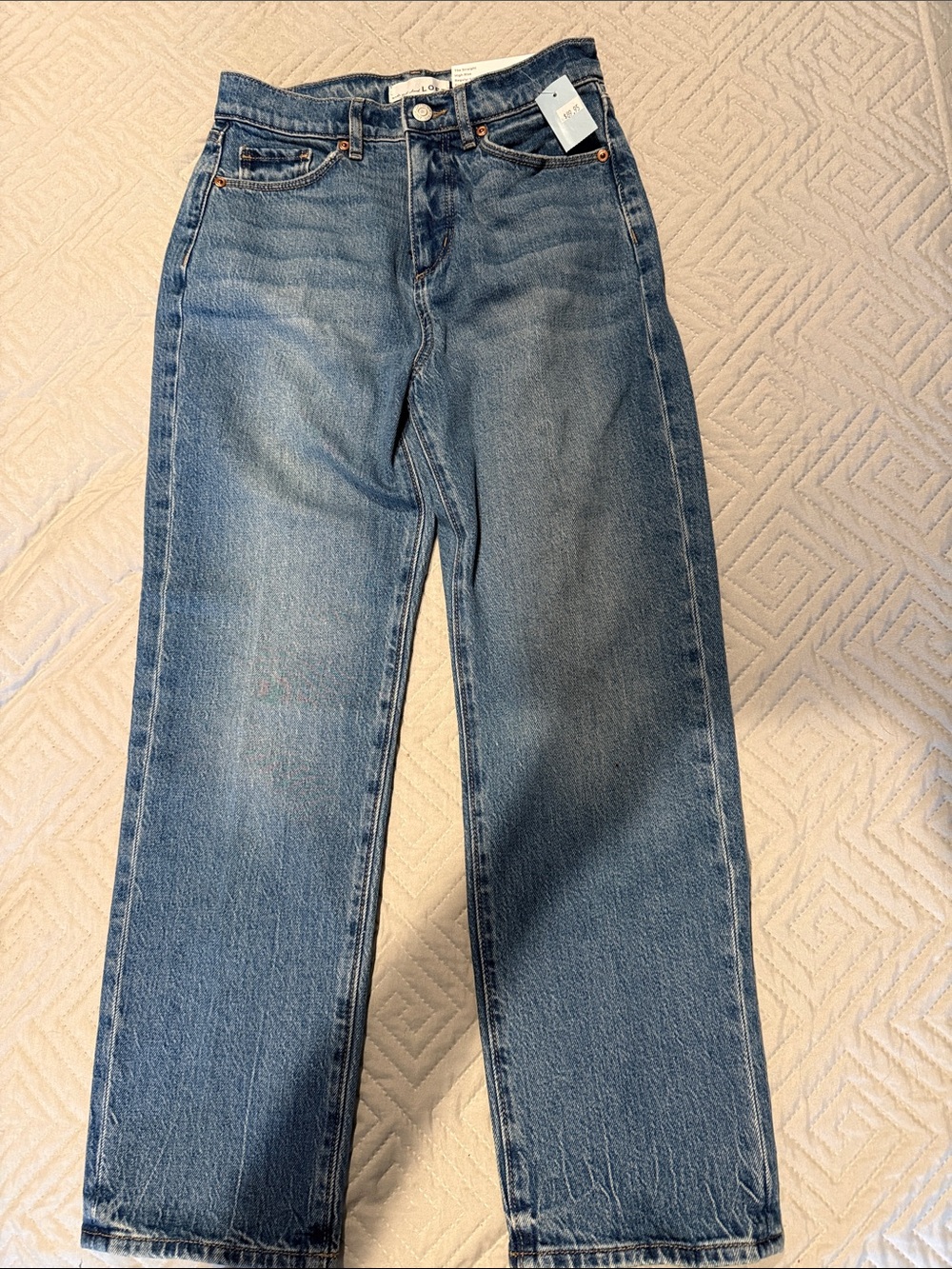 LOFT Straight-Leg High-Rise Jeans — Medium Blue Denim